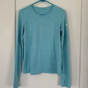 ALO Finesse Long Sleeve Top. Size Medium. Heathered Aqua/Blue